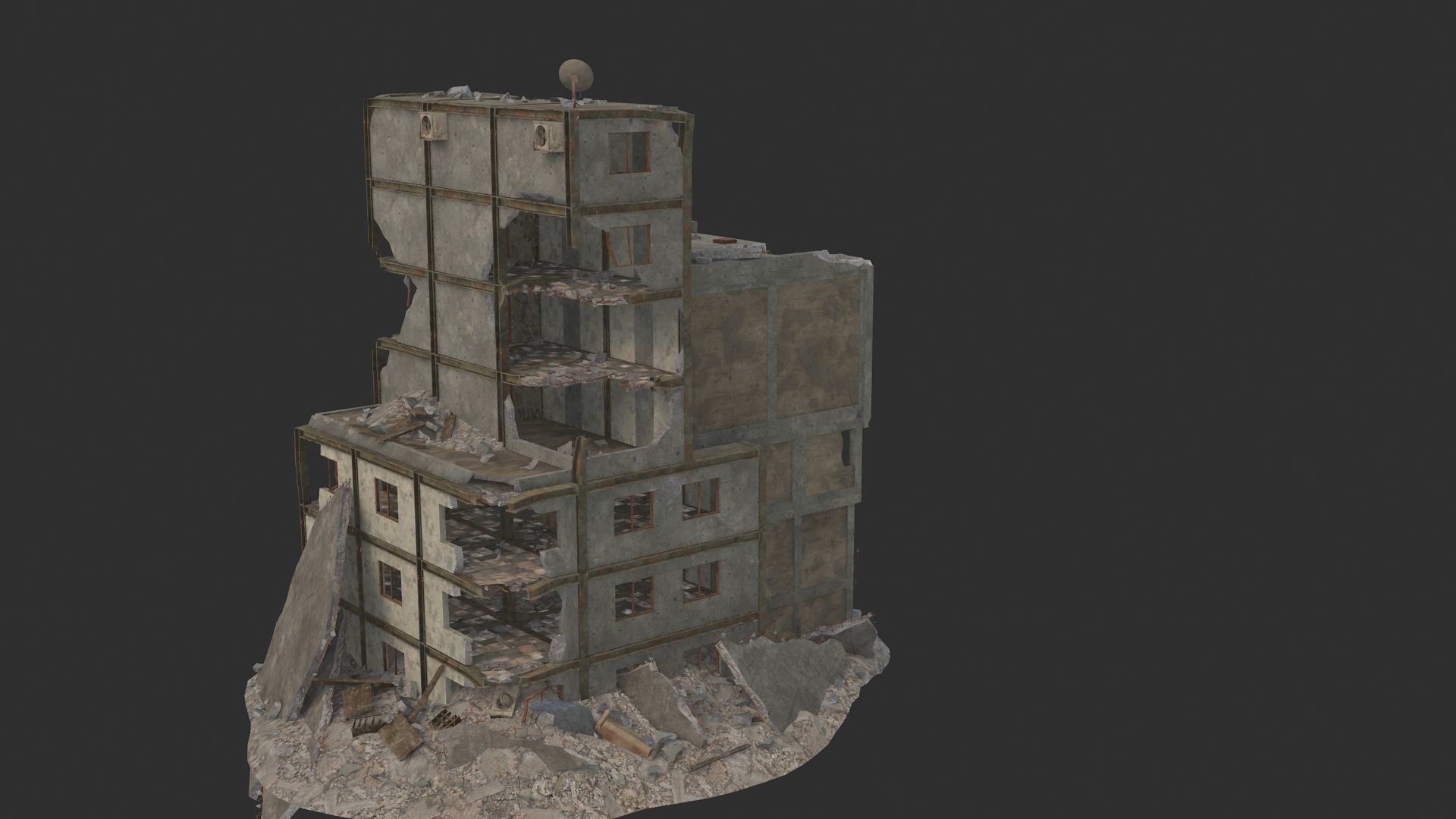destroyed building Low-poly 3D model_2