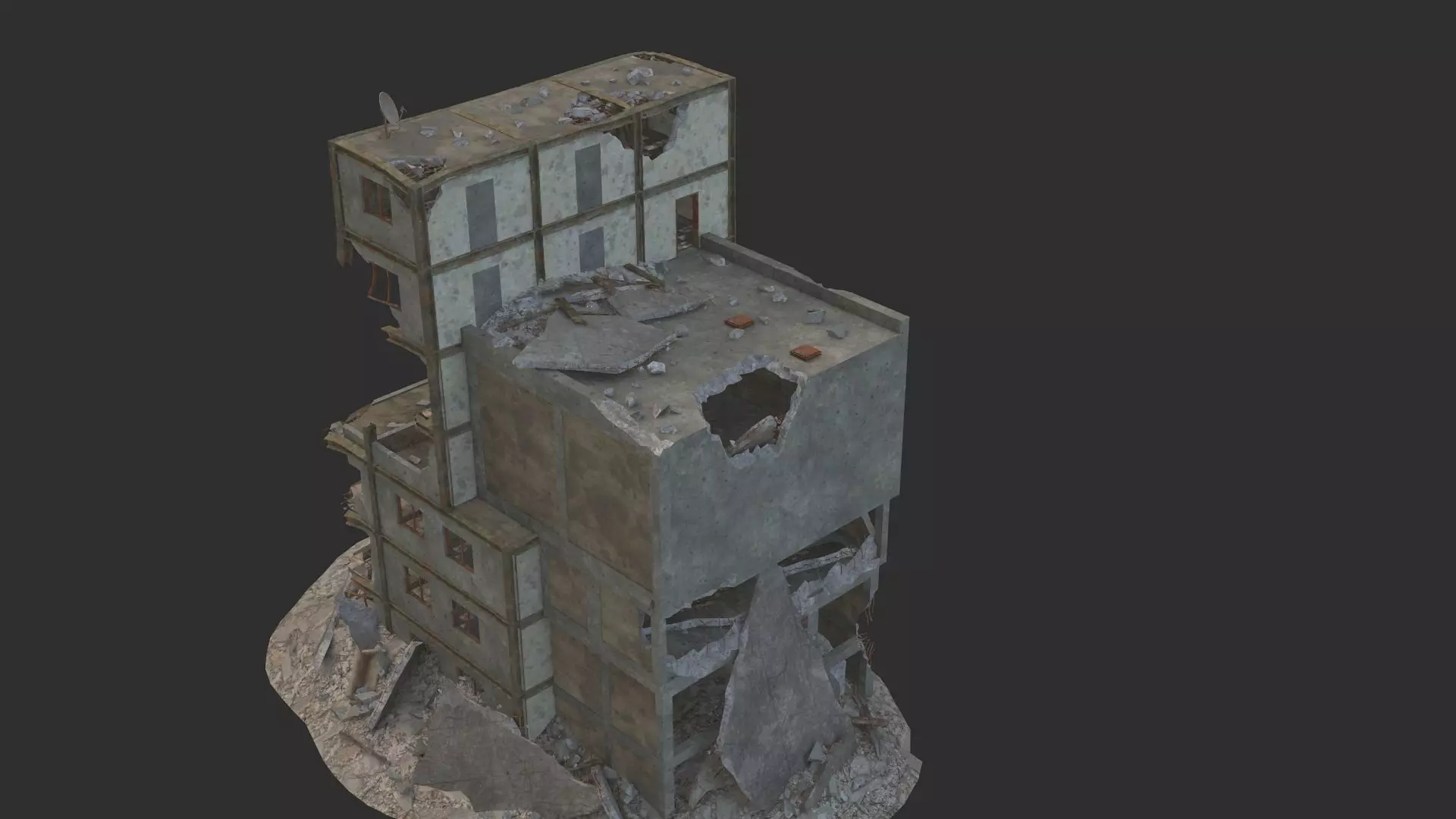 destroyed building Low-poly 3D model_0