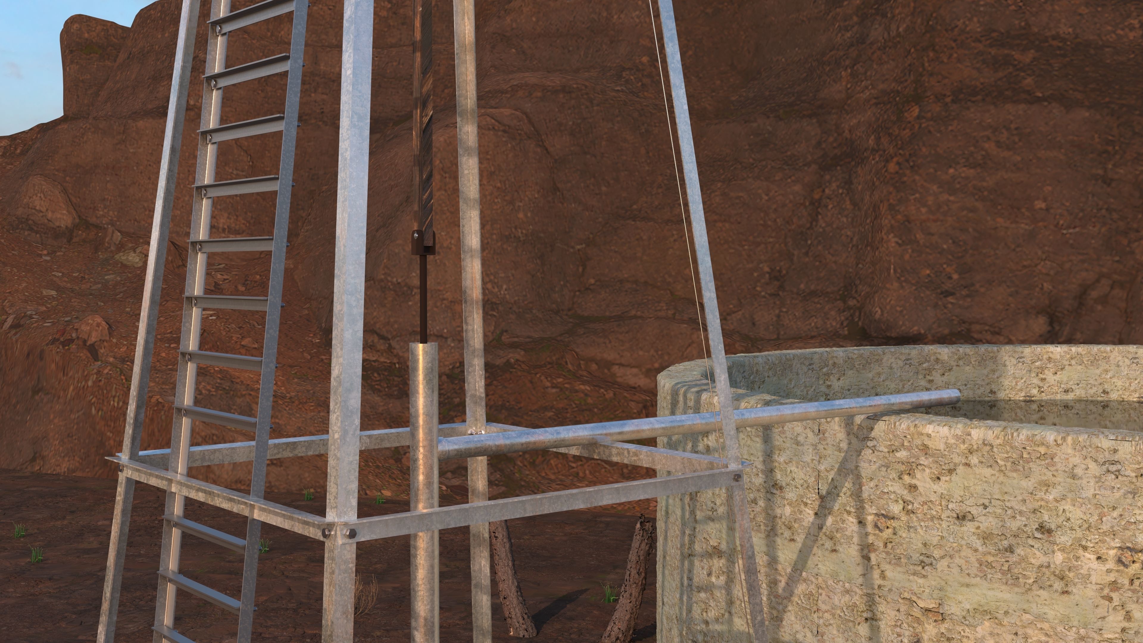 Windmill in desert 3D model_2