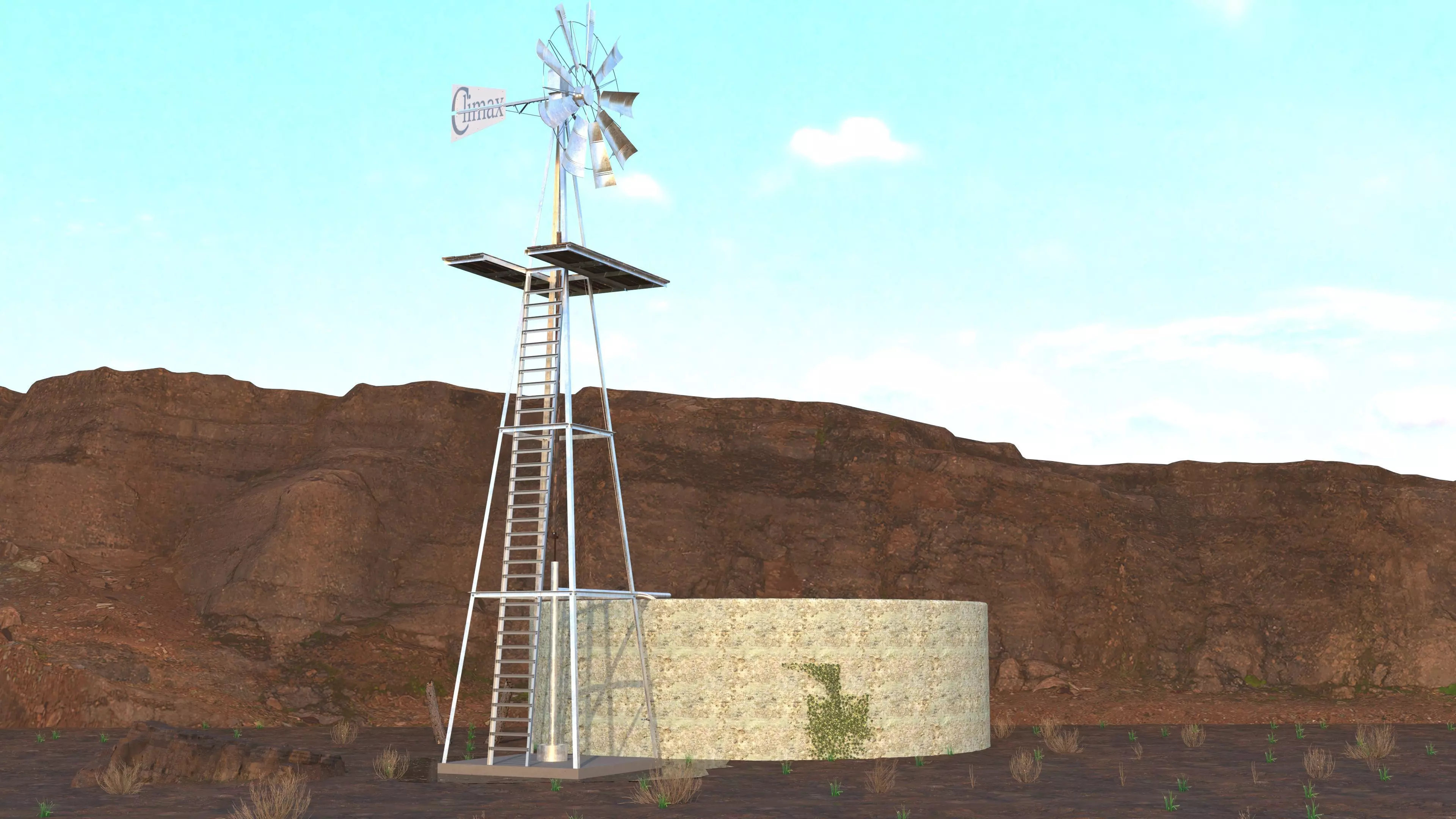 Windmill in desert 3D model_0