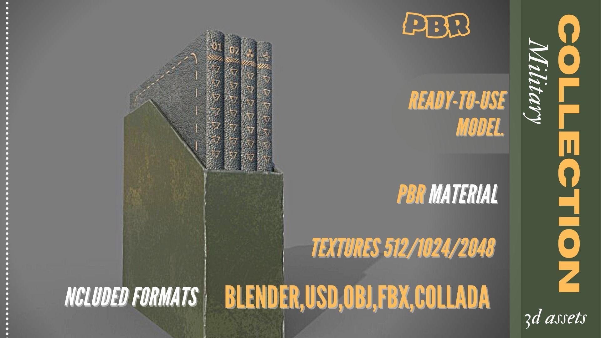 Military file Holder 3D Low-poly Low-poly 3D model_2