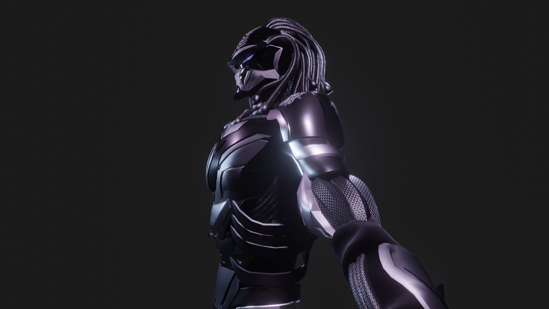 Cyberpunk Ninja Black Armor Low-poly 3D model_13