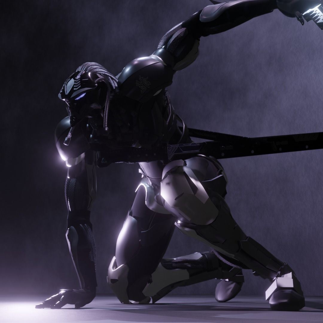 Cyberpunk Ninja Black Armor Low-poly 3D model_8