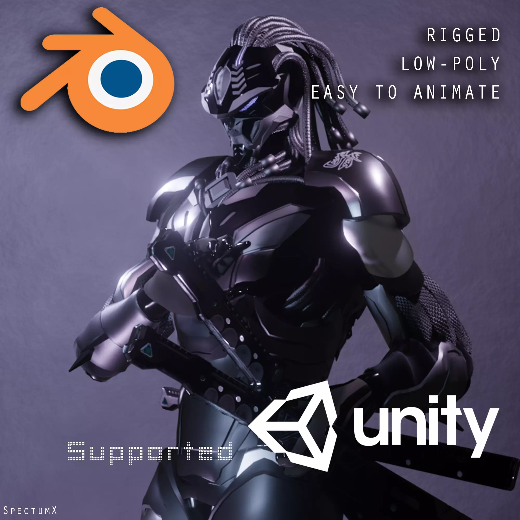 Cyberpunk Ninja Black Armor Low-poly 3D model_0