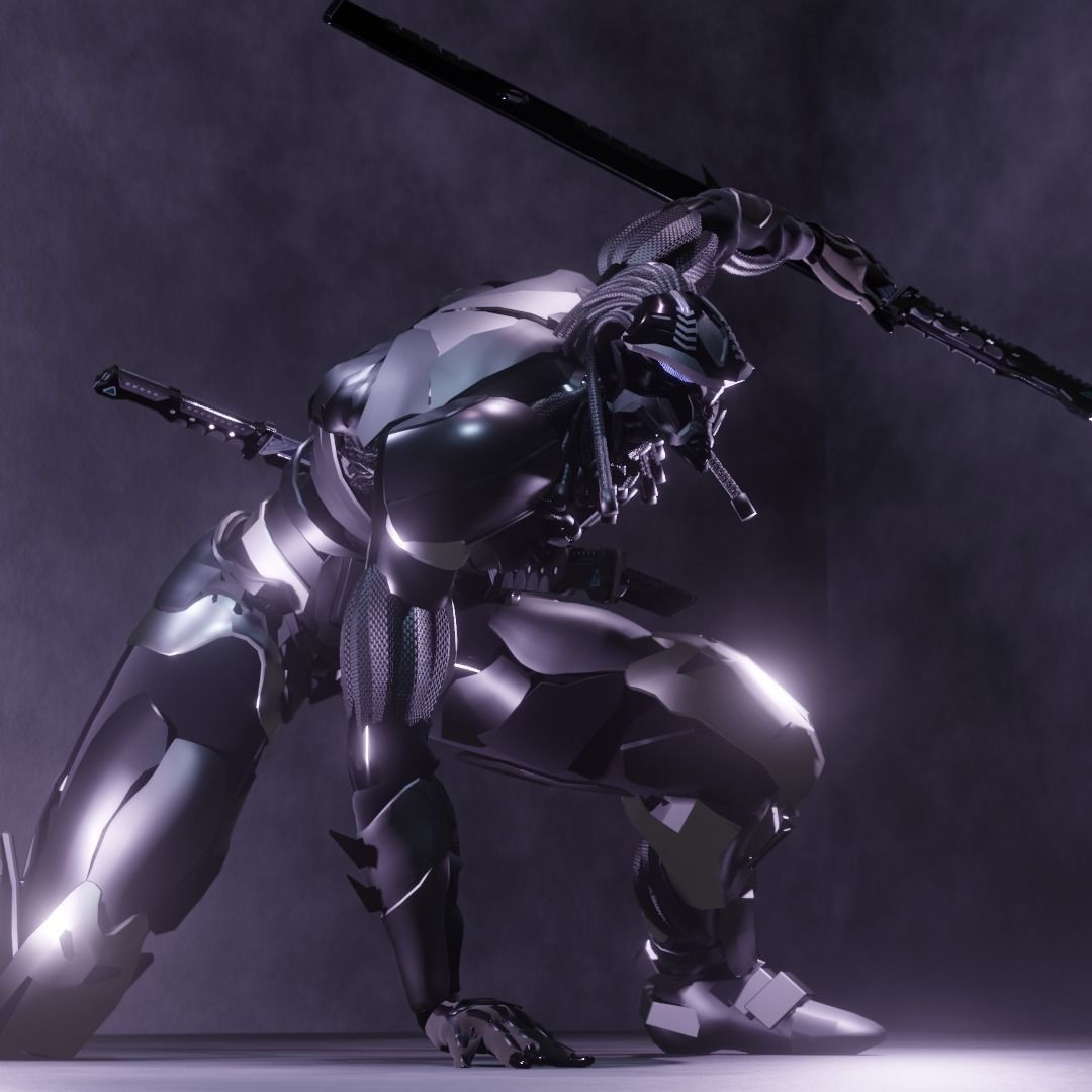 Cyberpunk Ninja Black Armor Low-poly 3D model_7