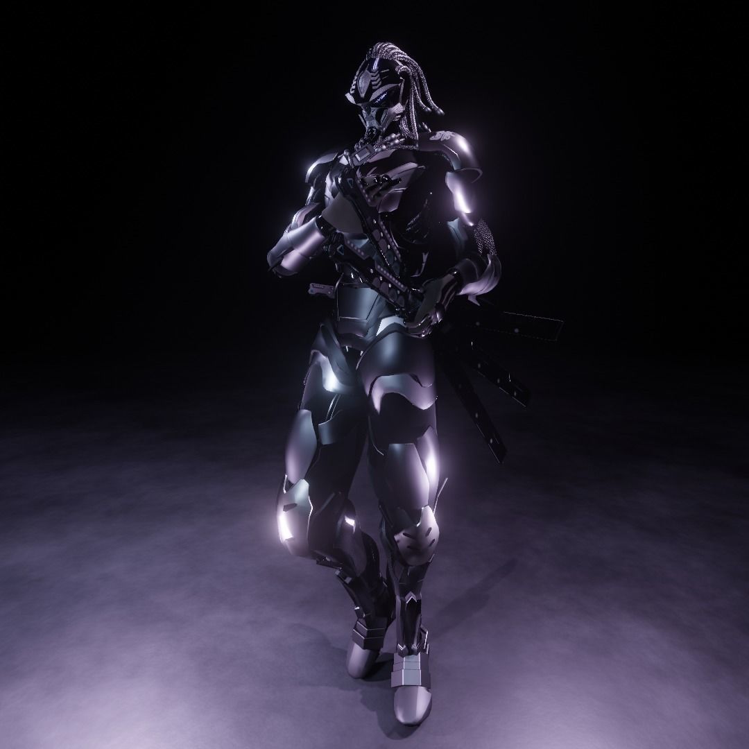 Cyberpunk Ninja Black Armor Low-poly 3D model_2