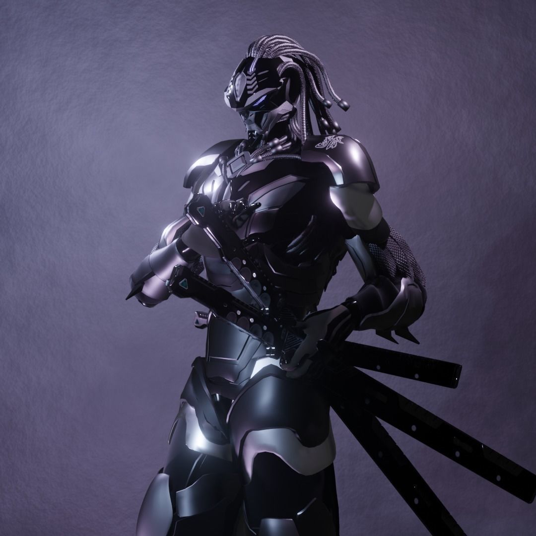 Cyberpunk Ninja Black Armor Low-poly 3D model_4