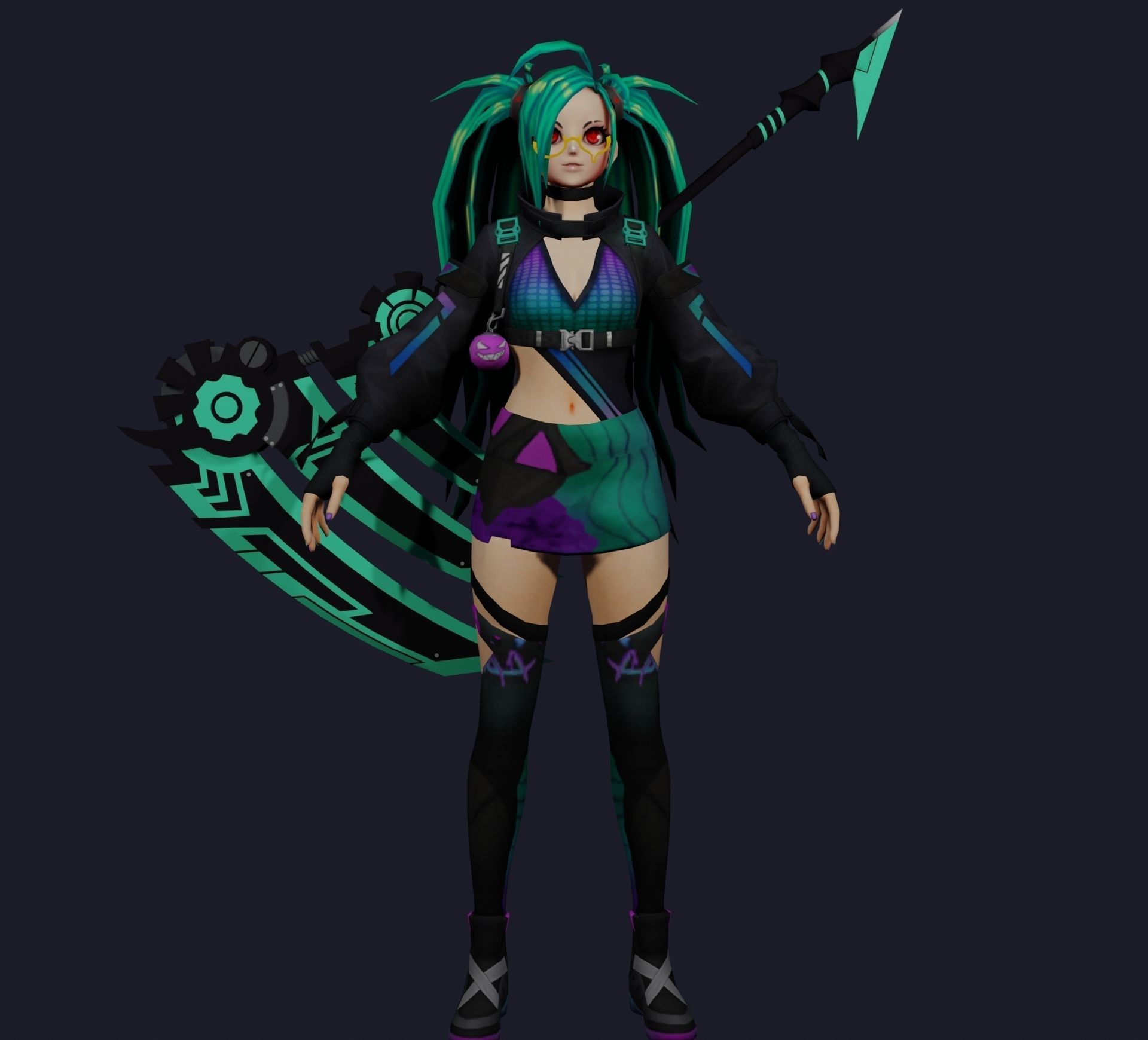 Kimutsa female character with long hair and eyes Low-poly 3D model_2