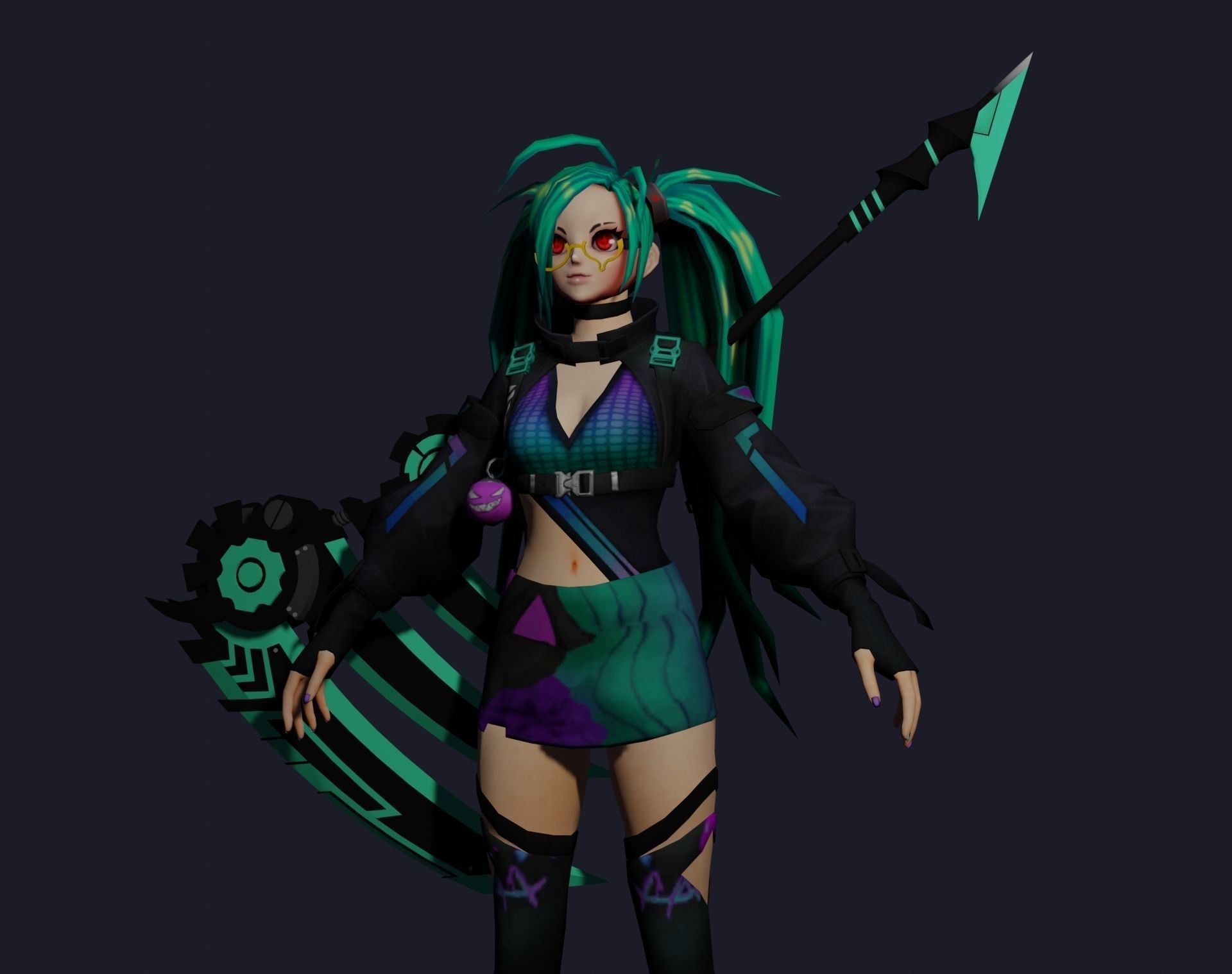 Kimutsa female character with long hair and eyes Low-poly 3D model_4