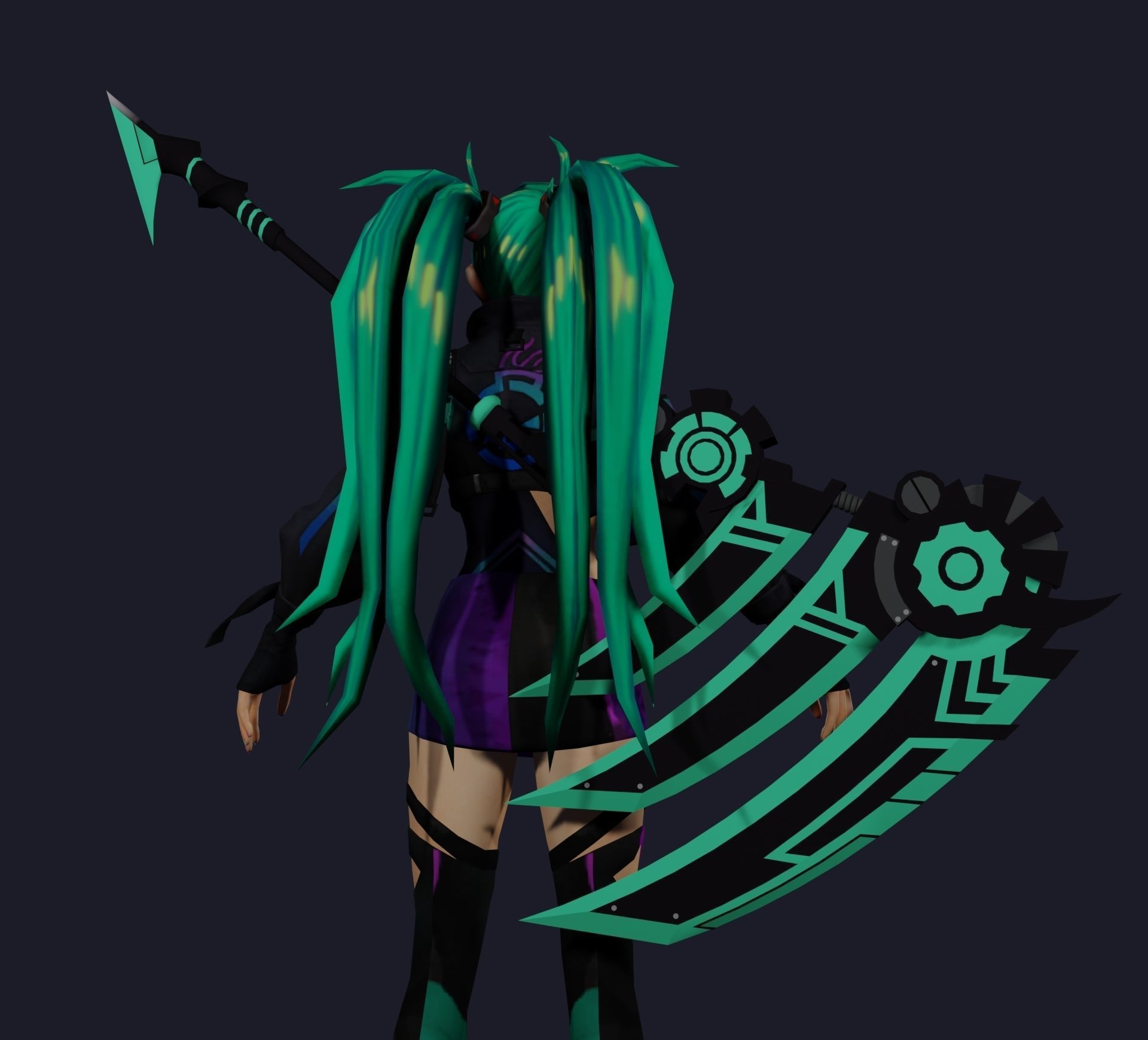 Kimutsa female character with long hair and eyes Low-poly 3D model_3