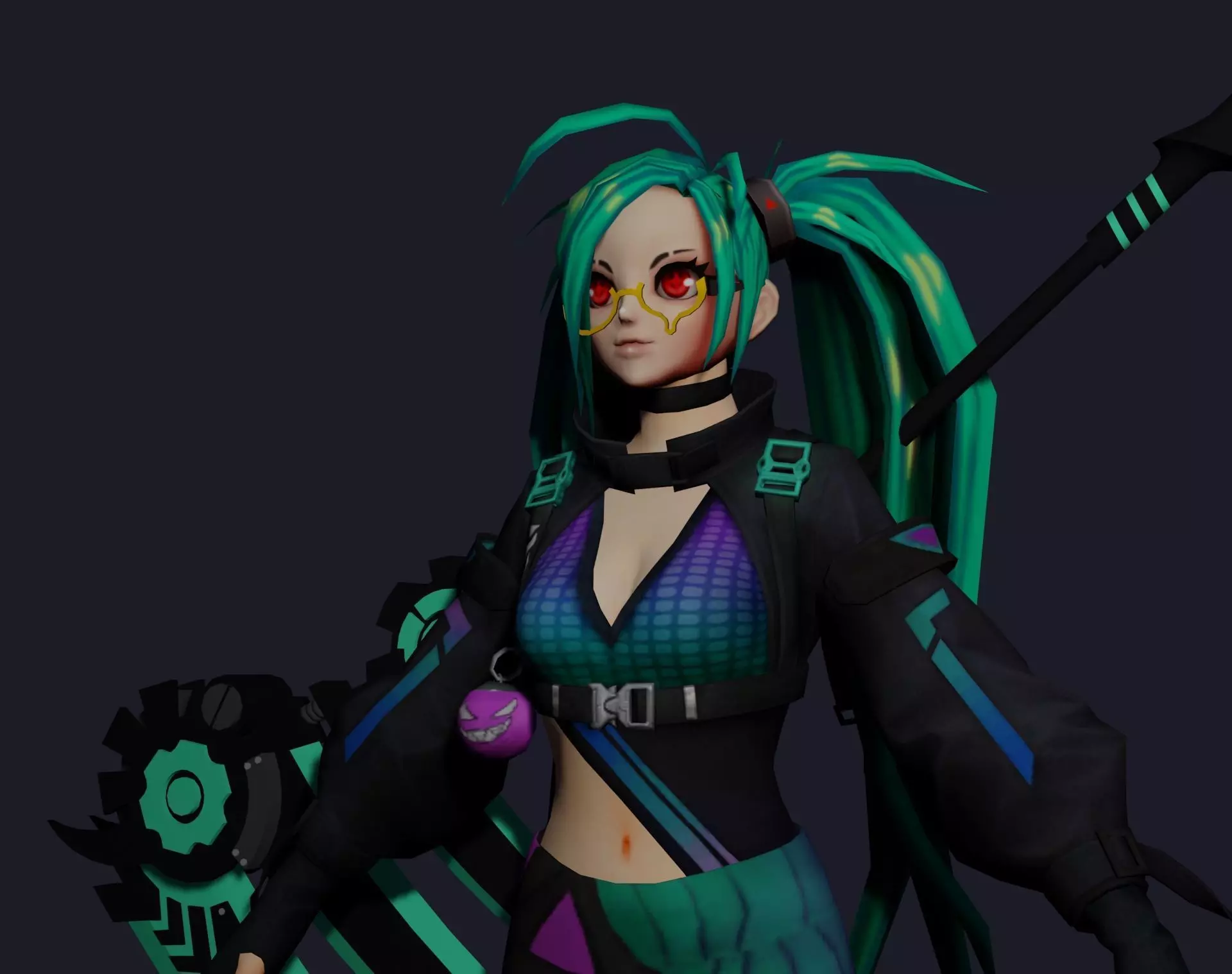 Kimutsa female character with long hair and eyes Low-poly 3D model_0