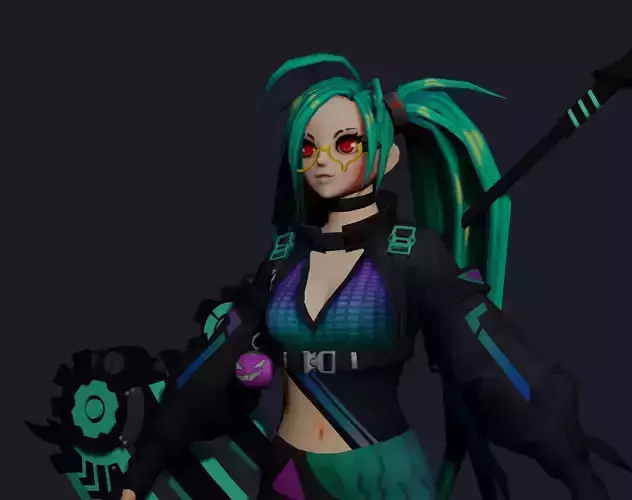 Kimutsa female character with long hair and eyes Low-poly 3D model