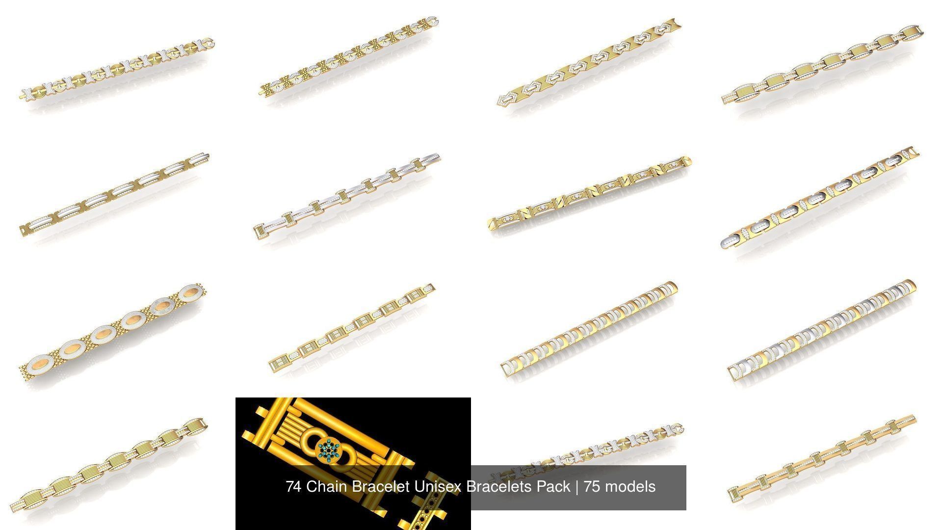 74 Chain Bracelet Unisex Bracelets Pack 3D Model Collection_24