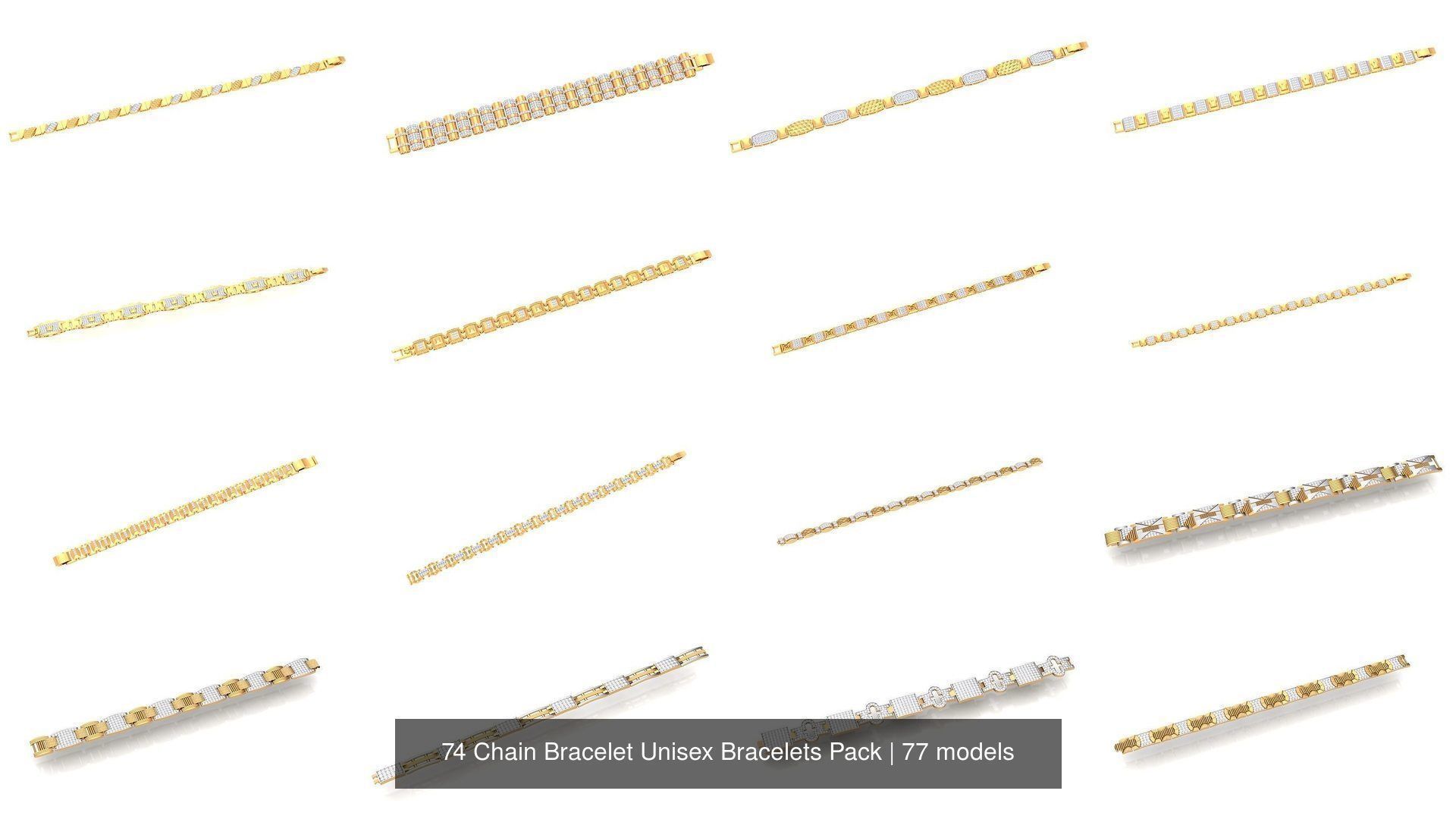74 Chain Bracelet Unisex Bracelets Pack 3D Model Collection_5