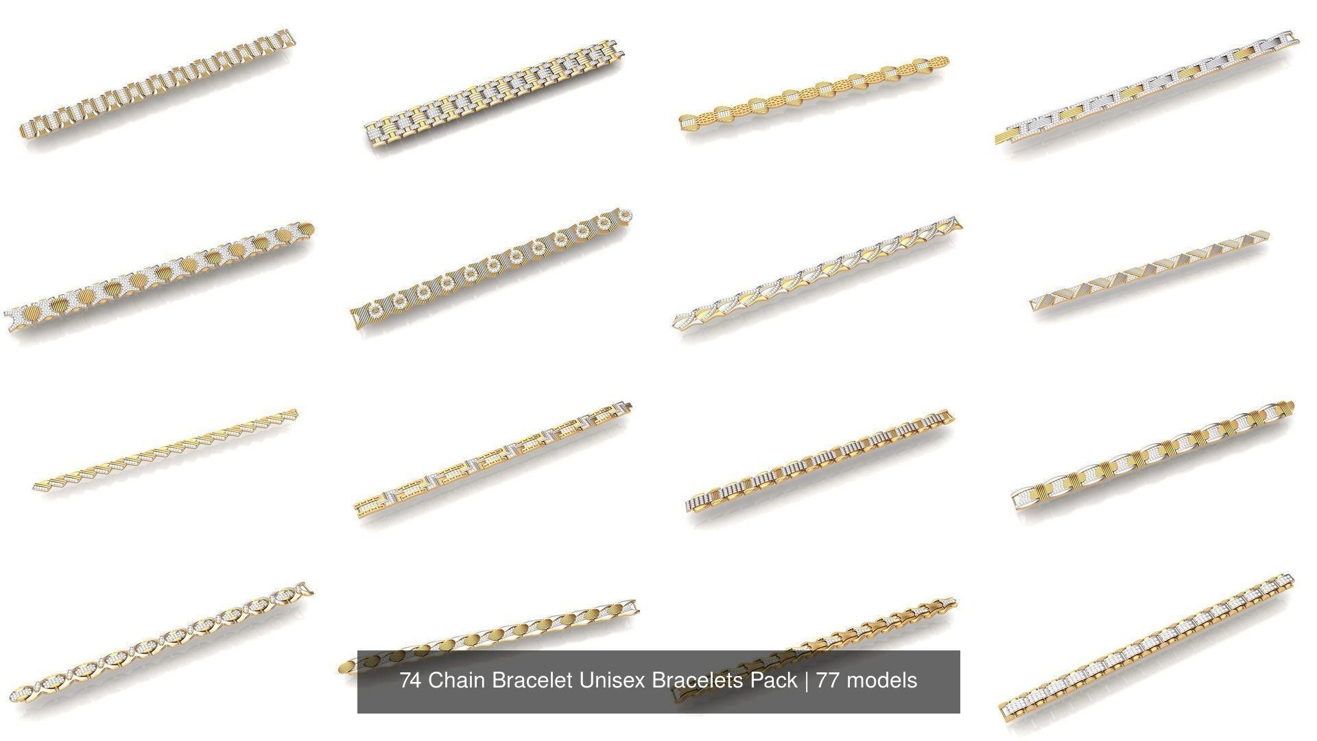 74 Chain Bracelet Unisex Bracelets Pack 3D Model Collection_15