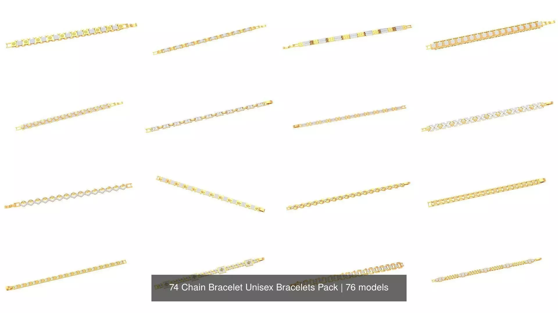74 Chain Bracelet Unisex Bracelets Pack 3D Model Collection_1