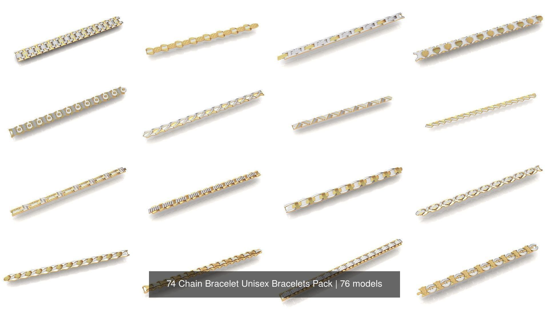 74 Chain Bracelet Unisex Bracelets Pack 3D Model Collection_16