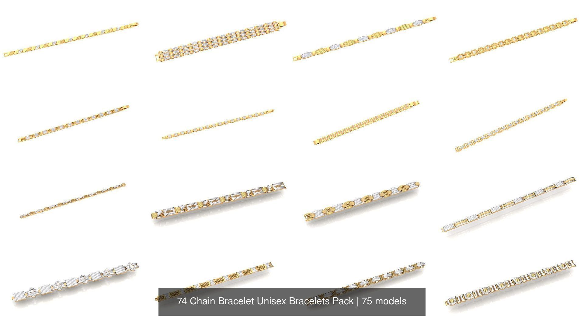 74 Chain Bracelet Unisex Bracelets Pack 3D Model Collection_9