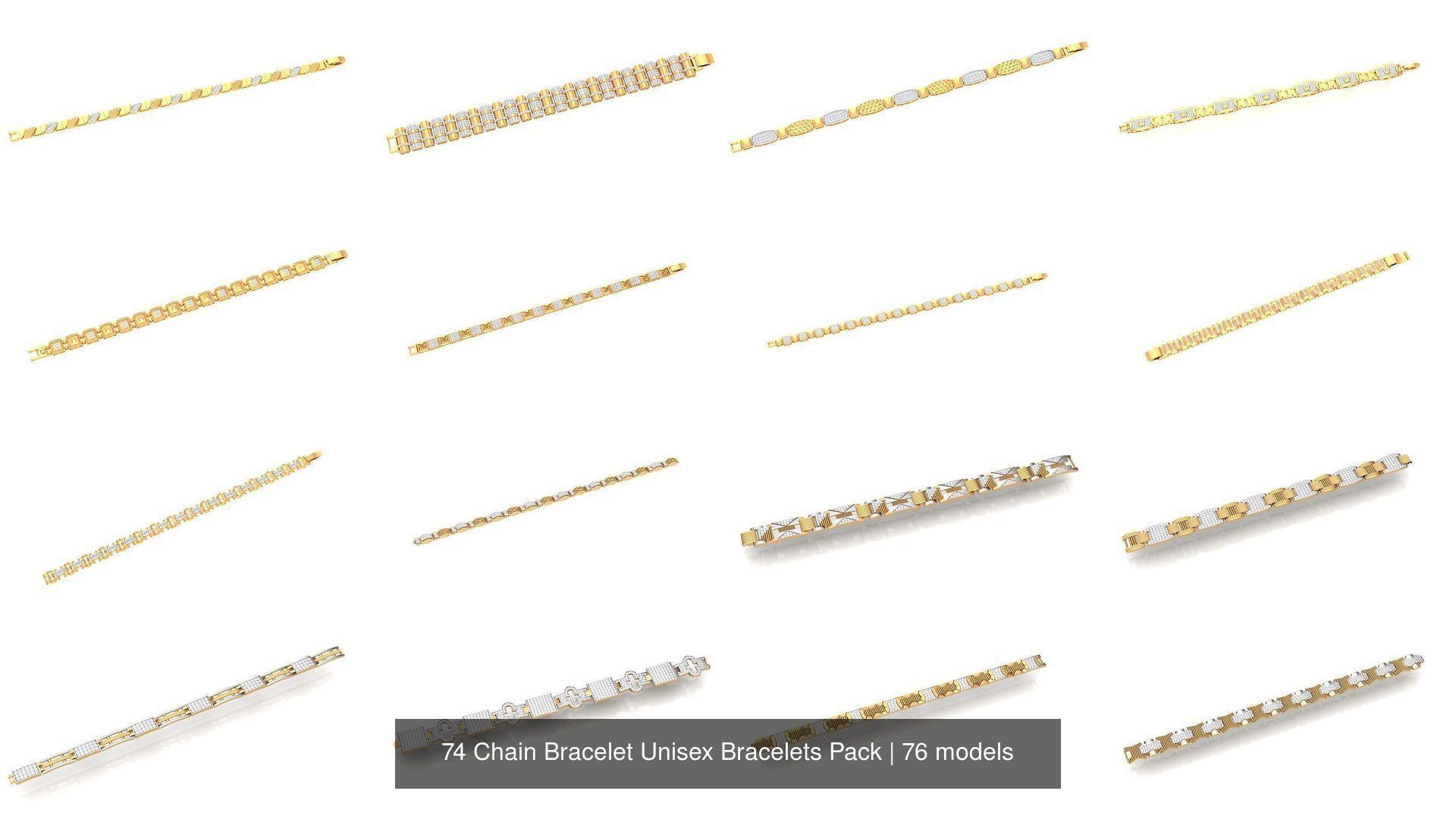 74 Chain Bracelet Unisex Bracelets Pack 3D Model Collection_6