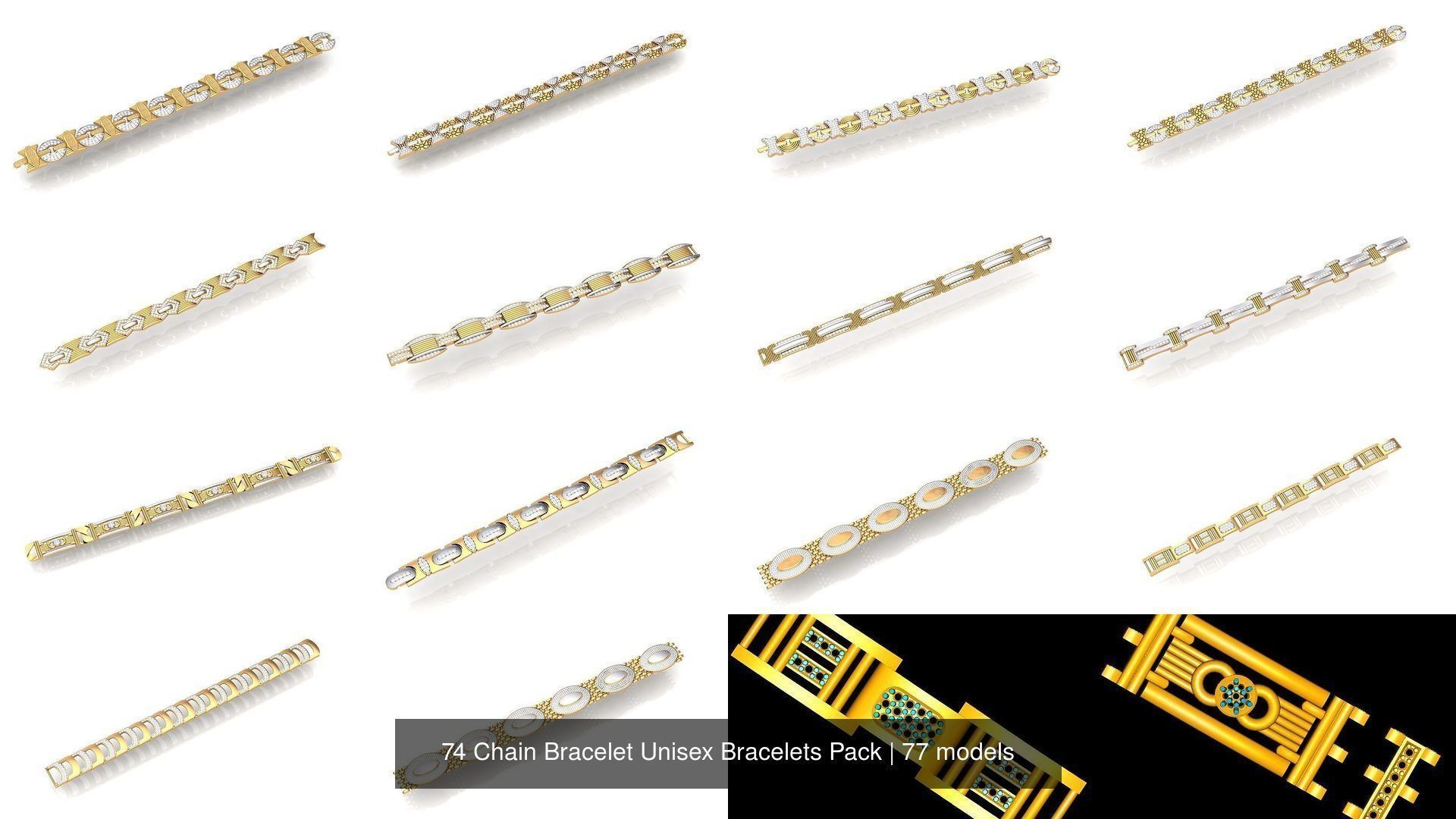 74 Chain Bracelet Unisex Bracelets Pack 3D Model Collection_20