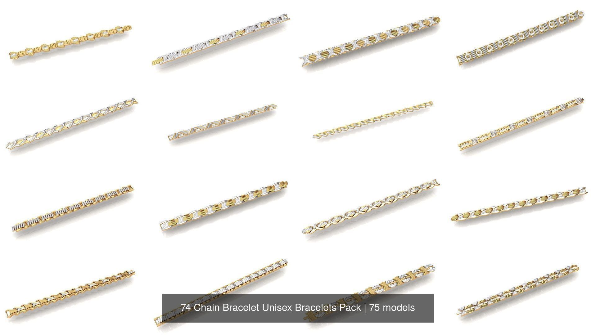 74 Chain Bracelet Unisex Bracelets Pack 3D Model Collection_19