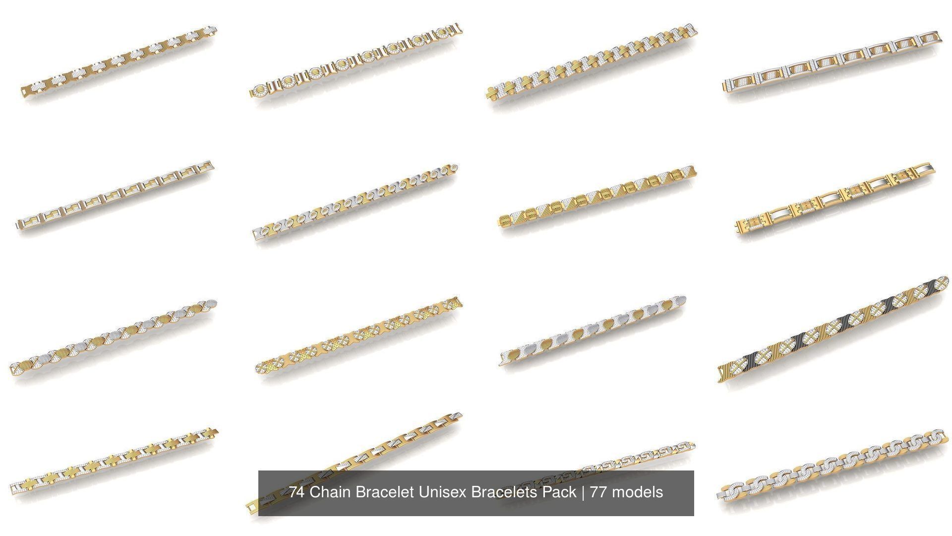 74 Chain Bracelet Unisex Bracelets Pack 3D Model Collection_10