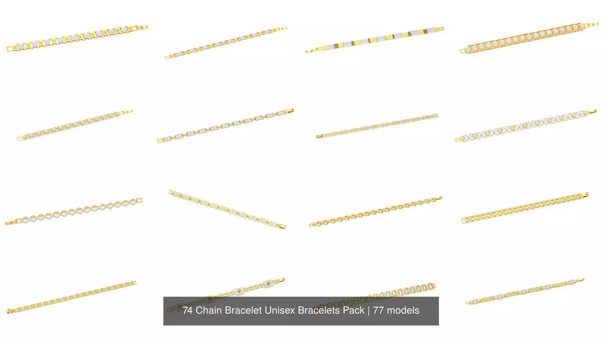 74 Chain Bracelet Unisex Bracelets Pack 3D Model Collection_0