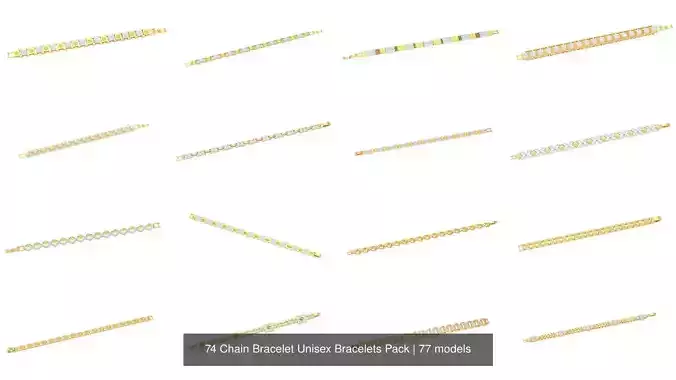 74 Chain Bracelet Unisex Bracelets Pack 3D Model Collection
