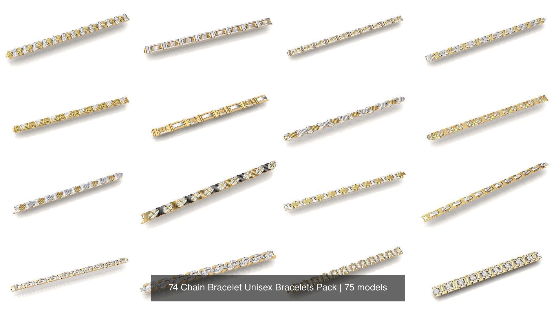 74 Chain Bracelet Unisex Bracelets Pack 3D Model Collection_14