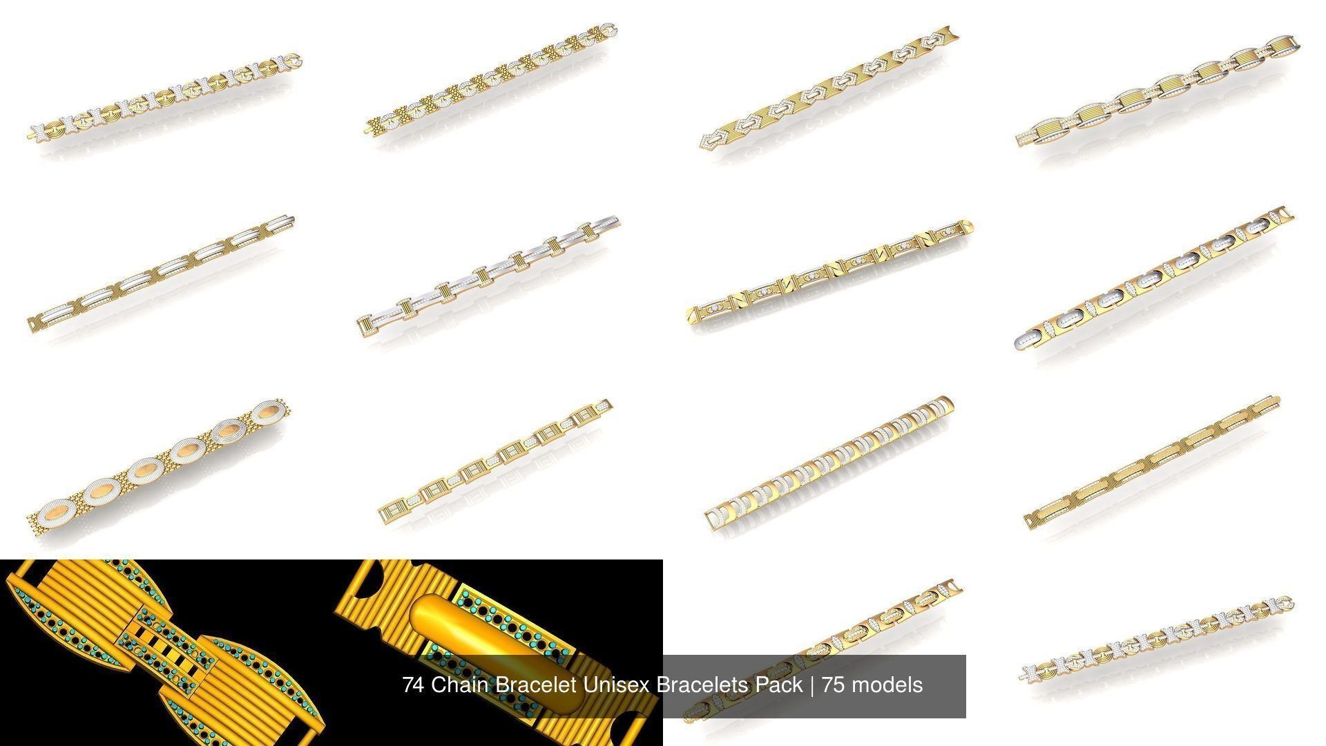 74 Chain Bracelet Unisex Bracelets Pack 3D Model Collection_23