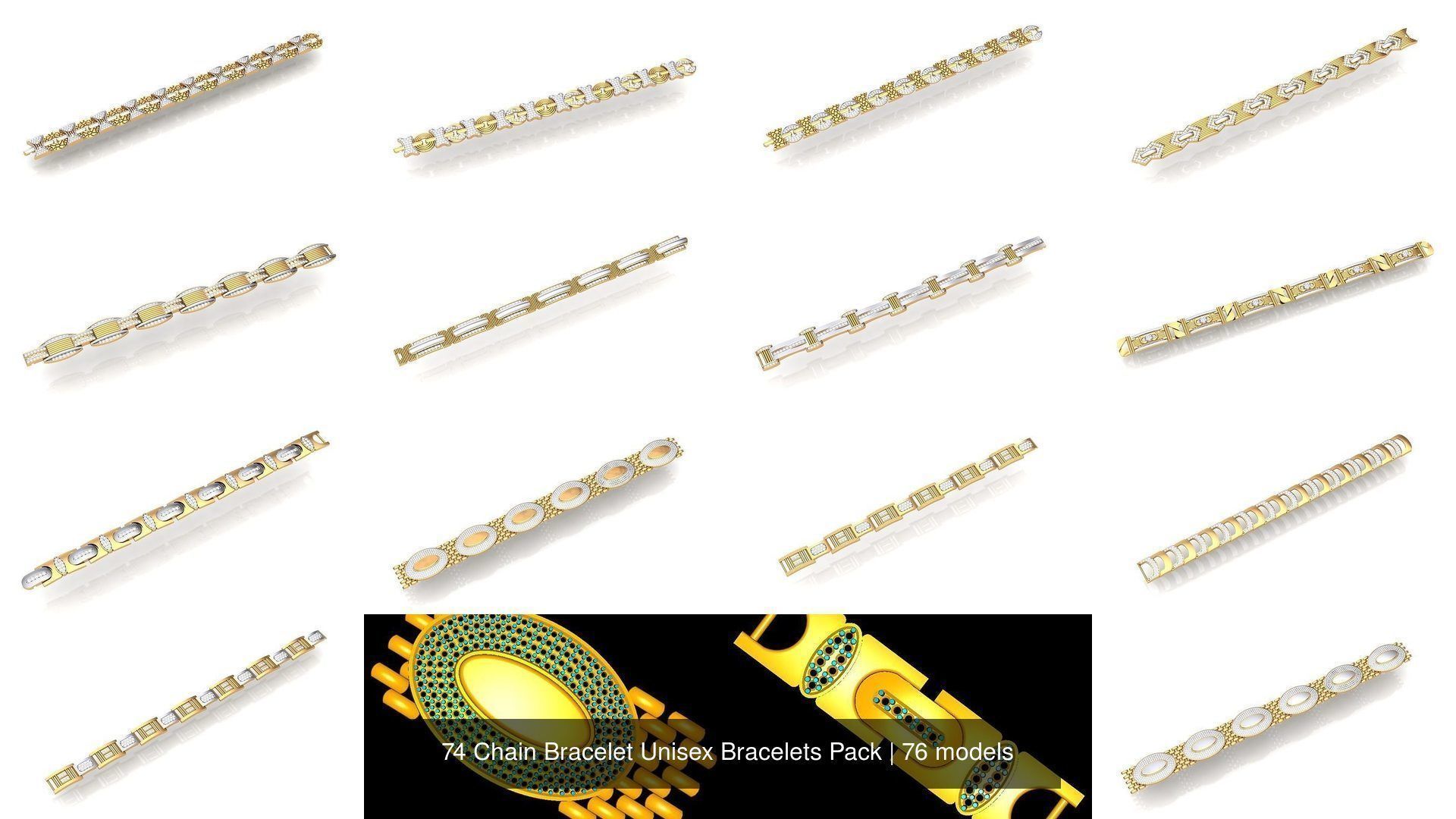 74 Chain Bracelet Unisex Bracelets Pack 3D Model Collection_21