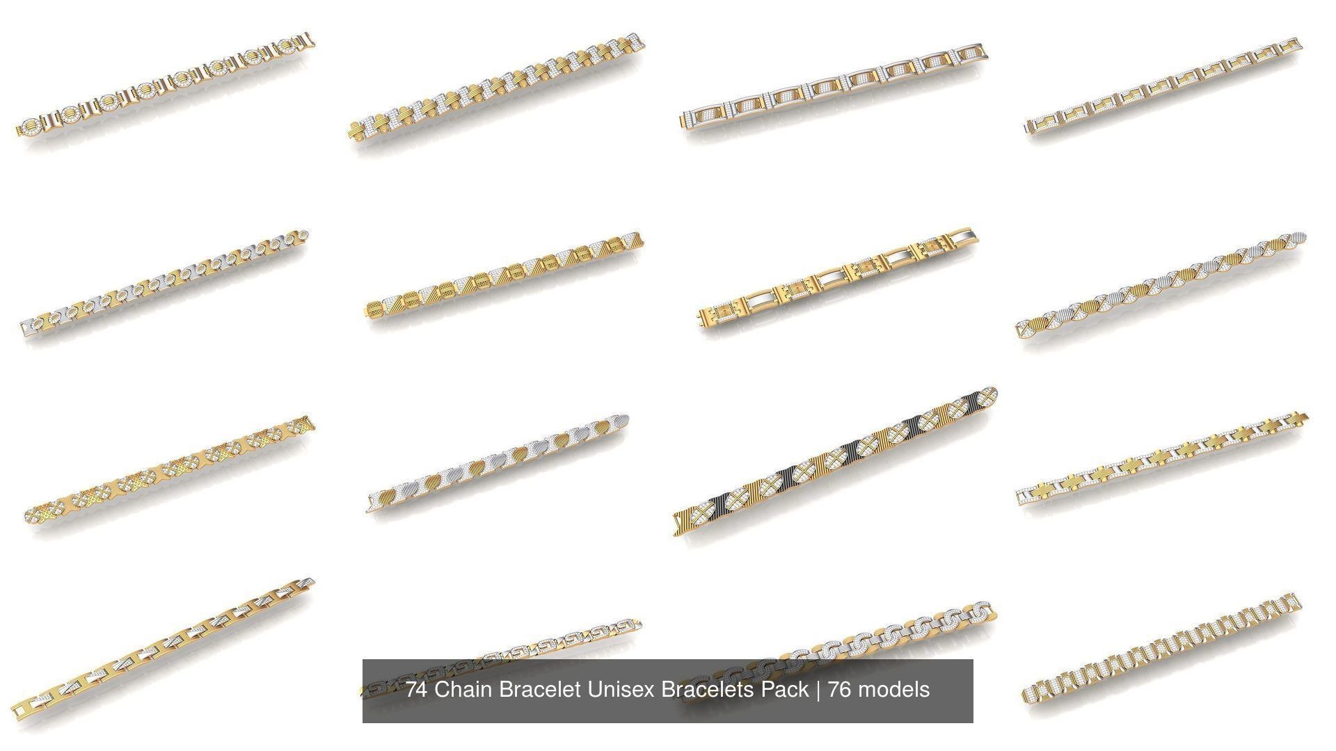 74 Chain Bracelet Unisex Bracelets Pack 3D Model Collection_11