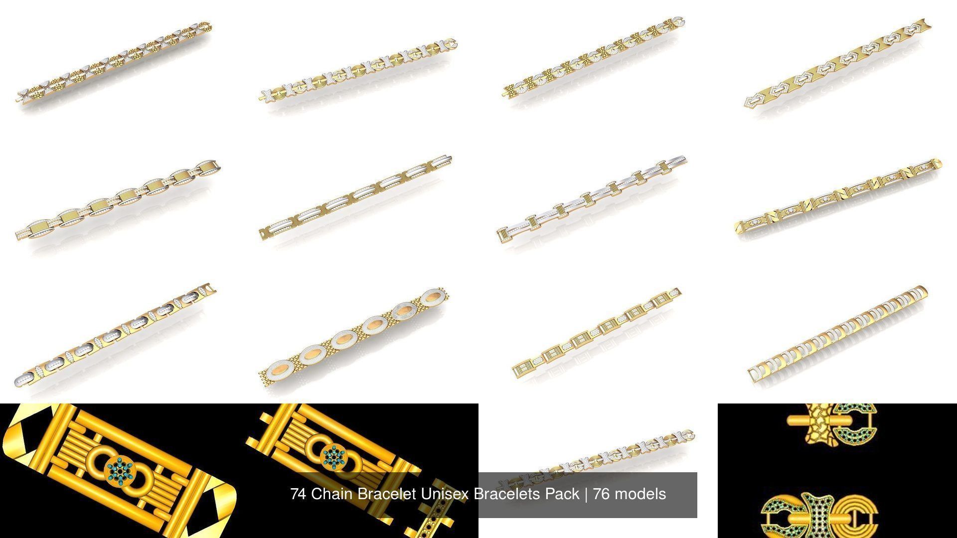 74 Chain Bracelet Unisex Bracelets Pack 3D Model Collection_22
