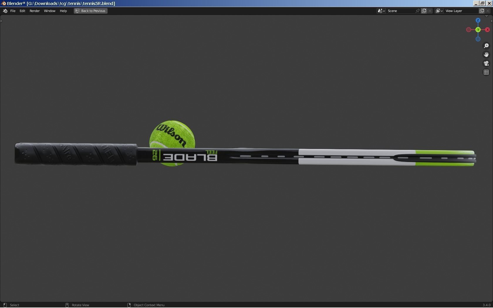 Wilson Blade Feel Tennis Racket and a ball 3D model_3
