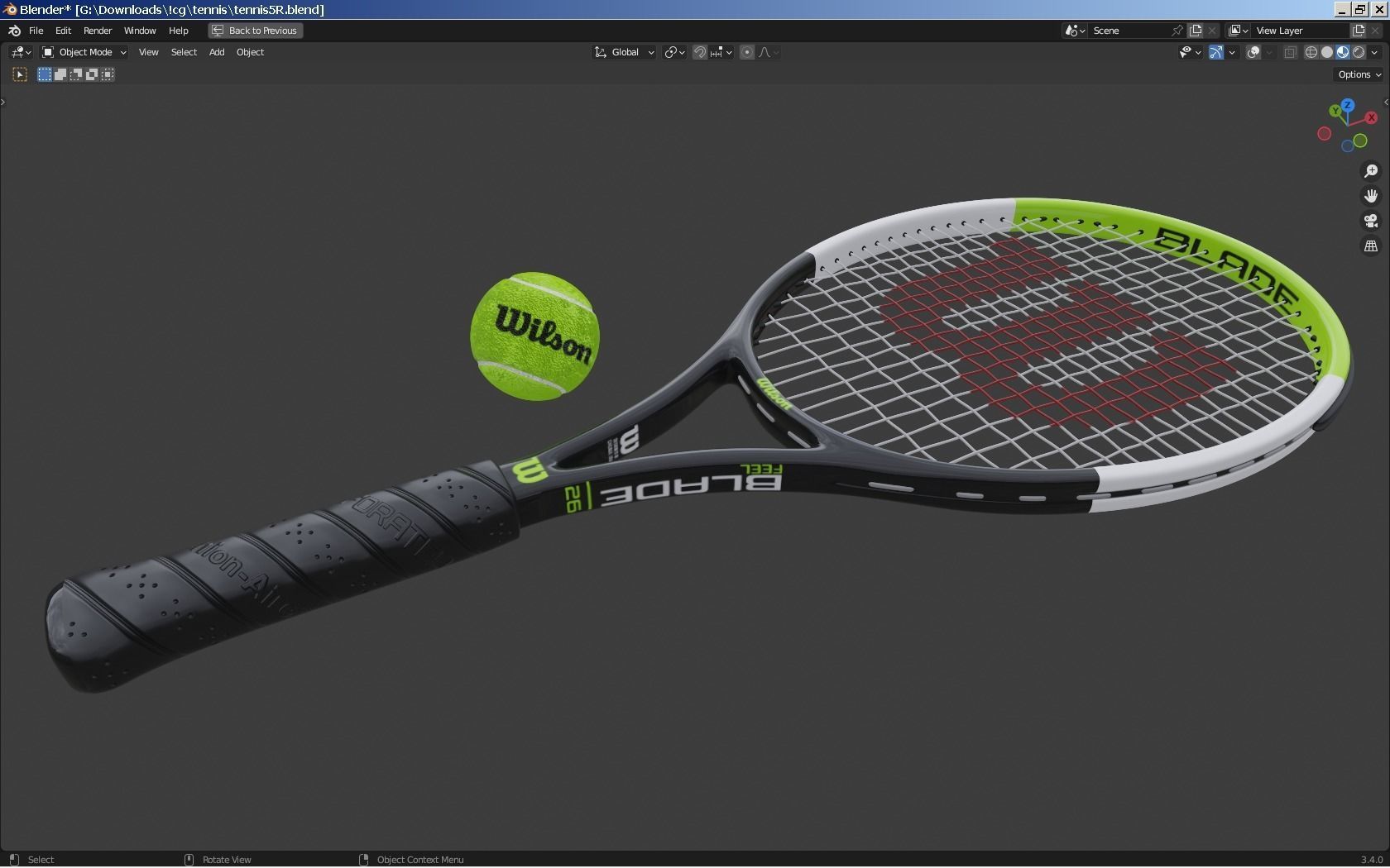 Wilson Blade Feel Tennis Racket and a ball 3D model_6