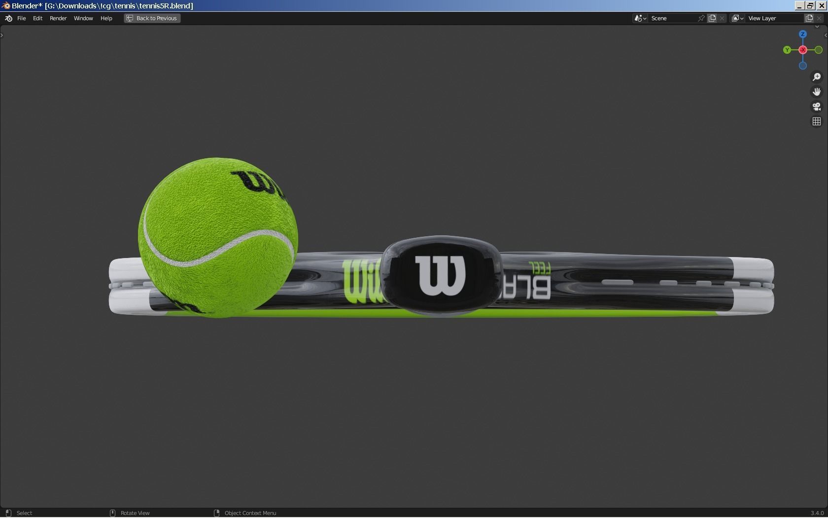 Wilson Blade Feel Tennis Racket and a ball 3D model_5