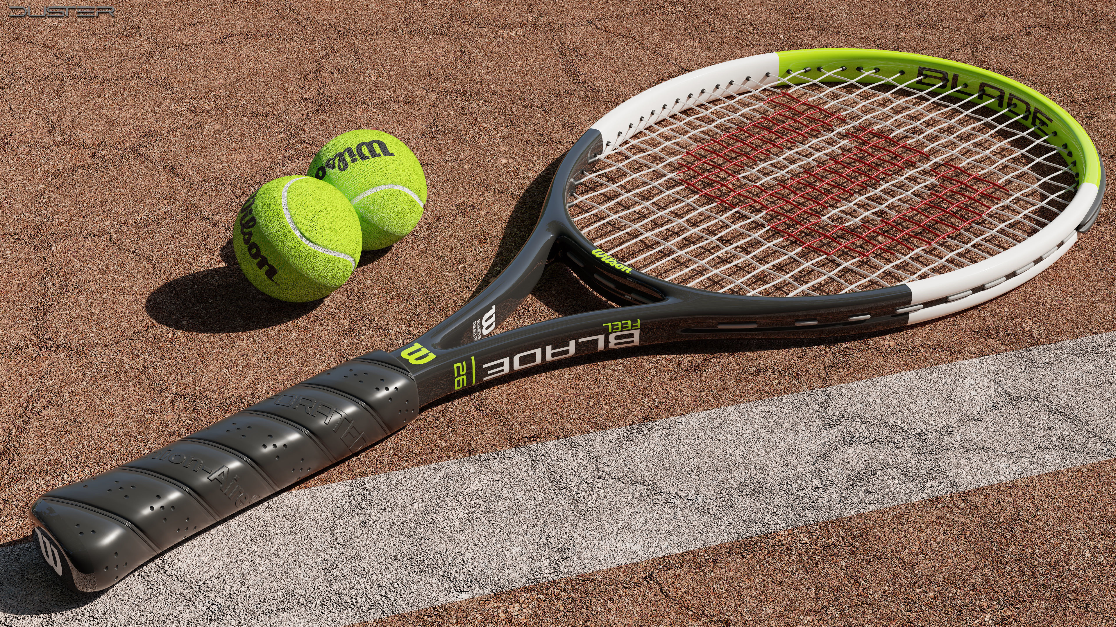 Wilson Blade Feel Tennis Racket and a ball 3D model_1
