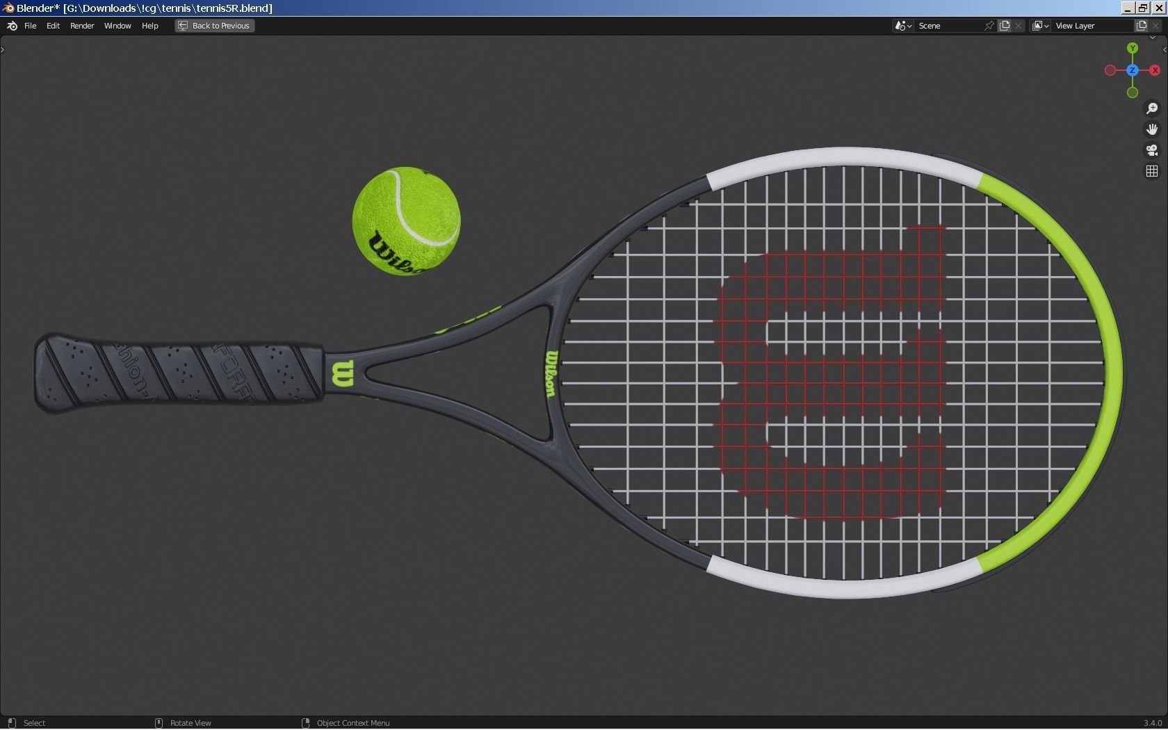 Wilson Blade Feel Tennis Racket and a ball 3D model_2