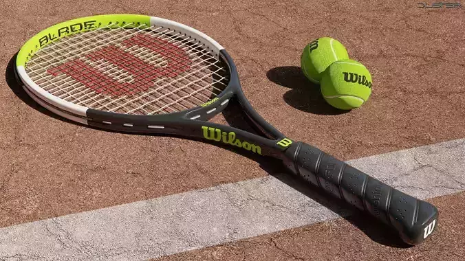 Wilson Blade Feel Tennis Racket and a ball 3D model