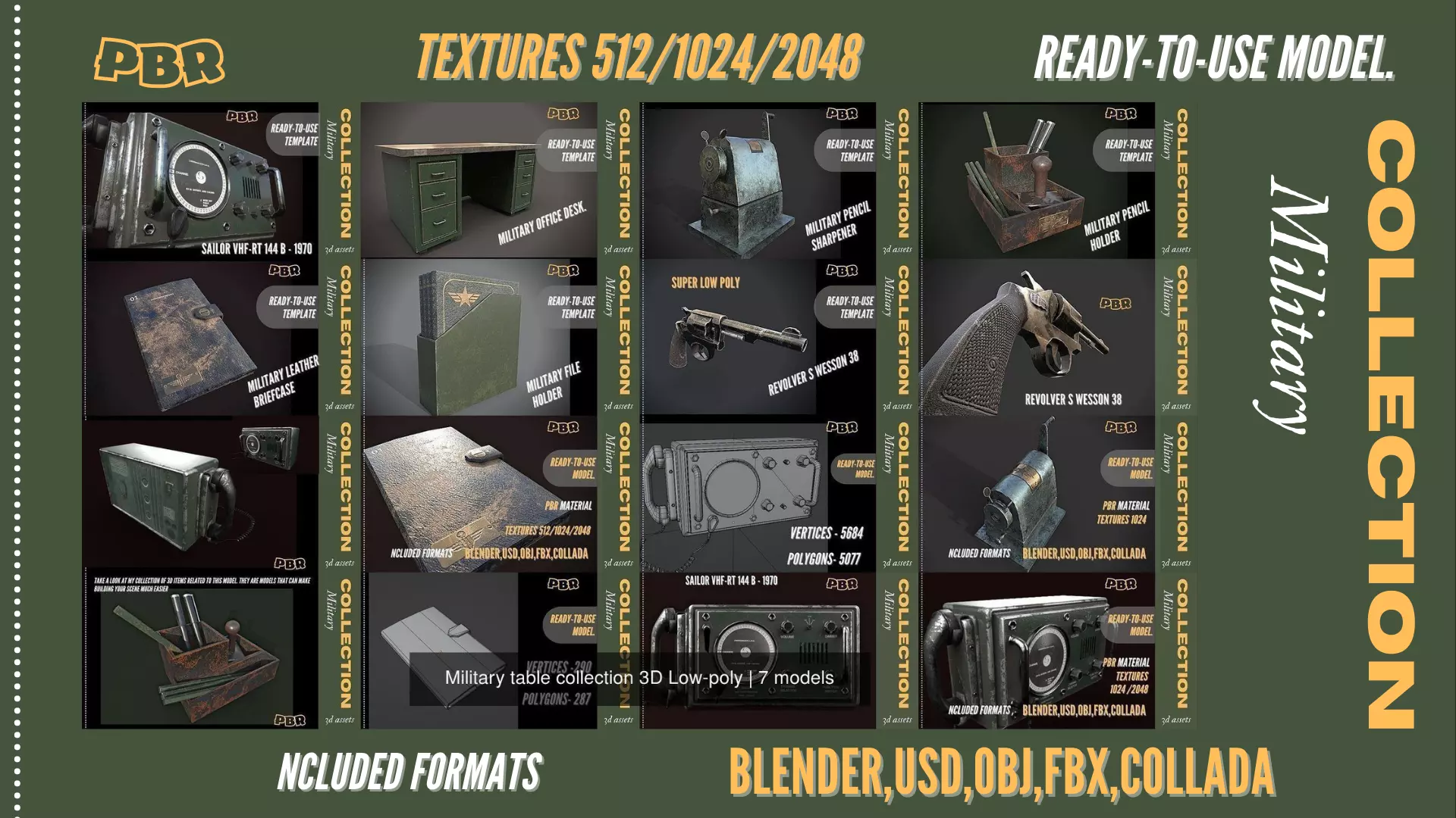 Military table collection 3D Low-poly _0