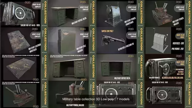 Military table collection 3D Low-poly