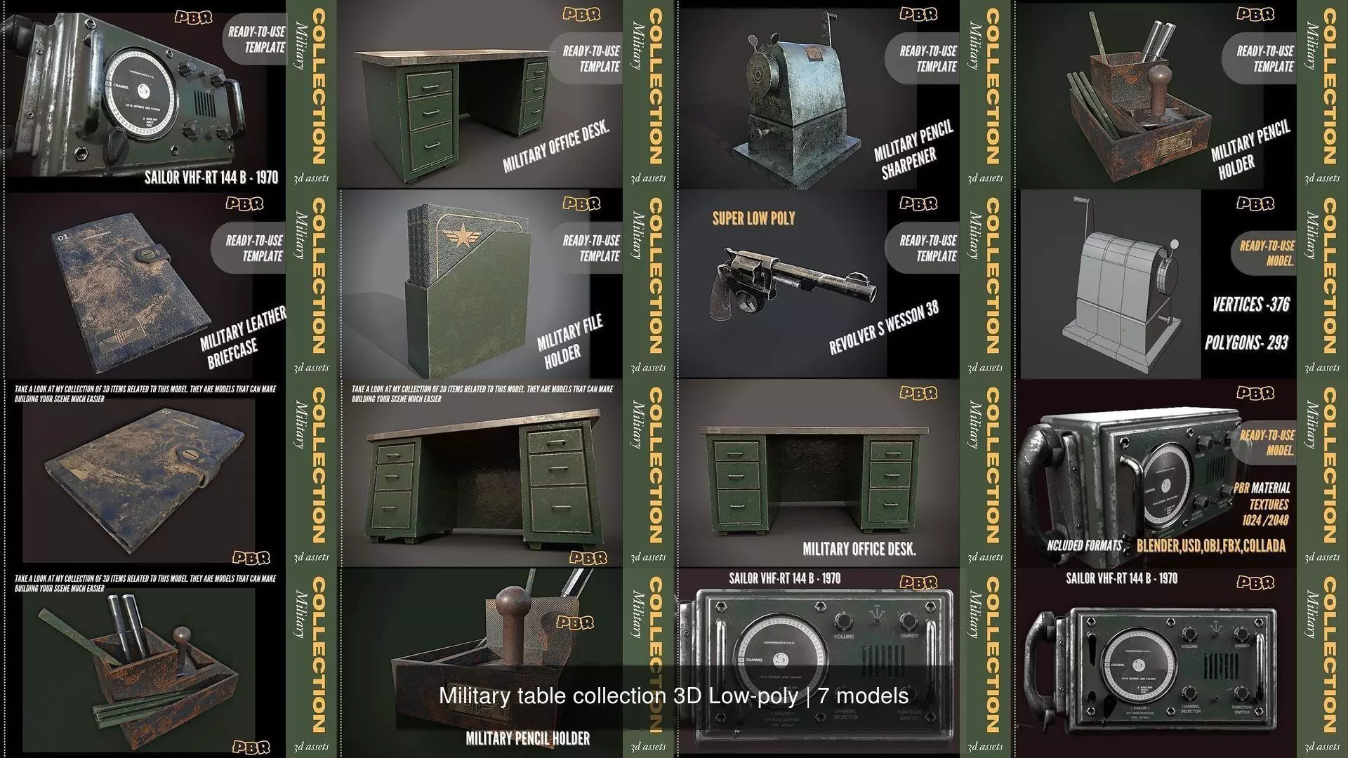Military table collection 3D Low-poly _1