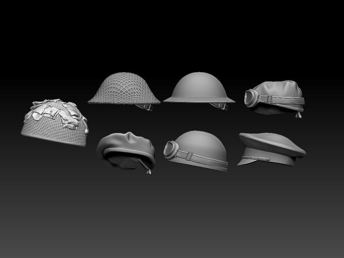 HELMET BRODIE AND CAPS 3D print model_16