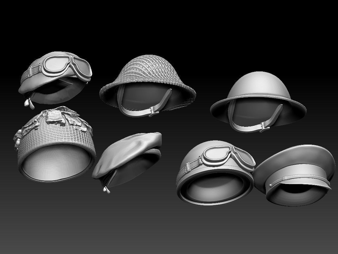 HELMET BRODIE AND CAPS 3D print model_1