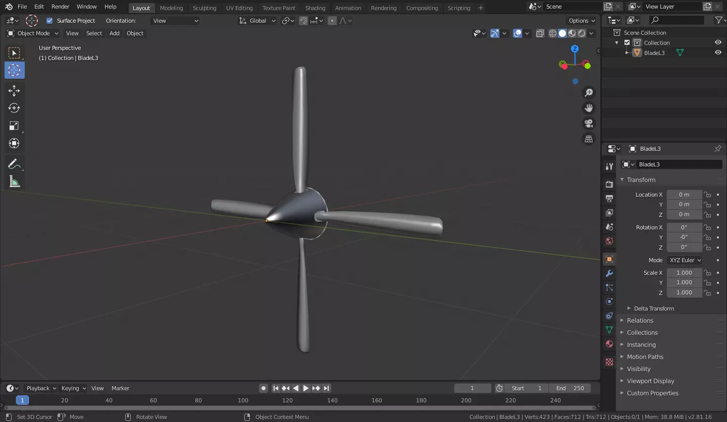 4 blade Propeller  Free low-poly 3D model_0