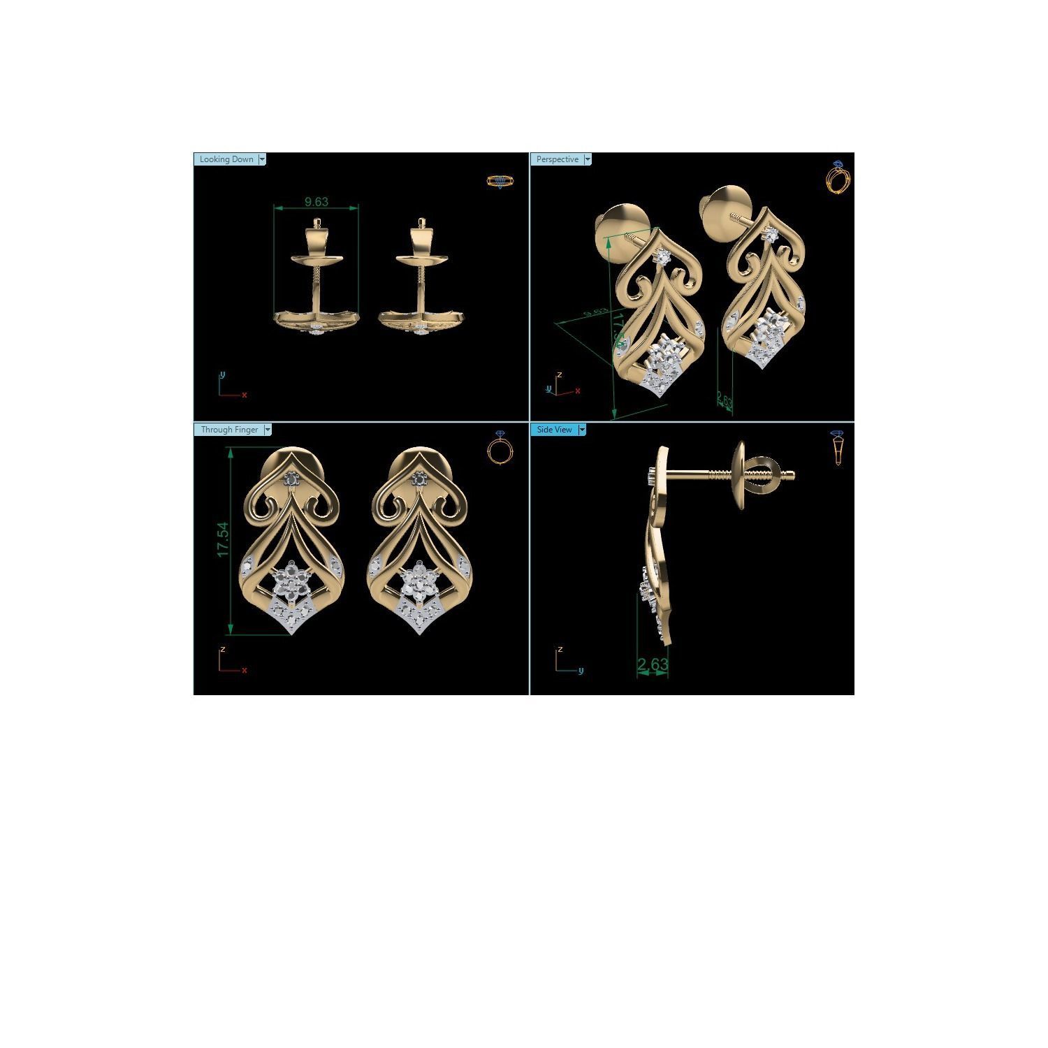 Women Earrings STL JCD OBJ FBX Renders Details 3D print model_18