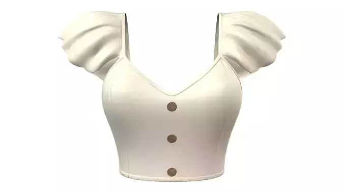 Beige Ruffled Cap Shoulders Female Crop Top