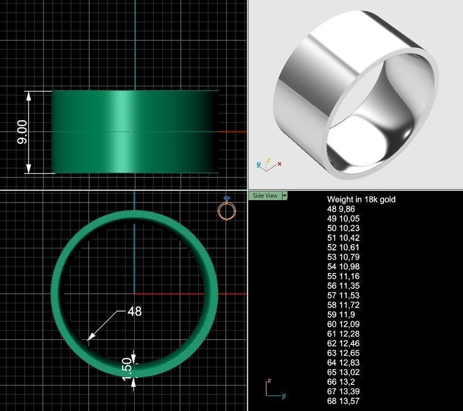 Flat ring 9mm with comfort inner many sizes 3D print model_1