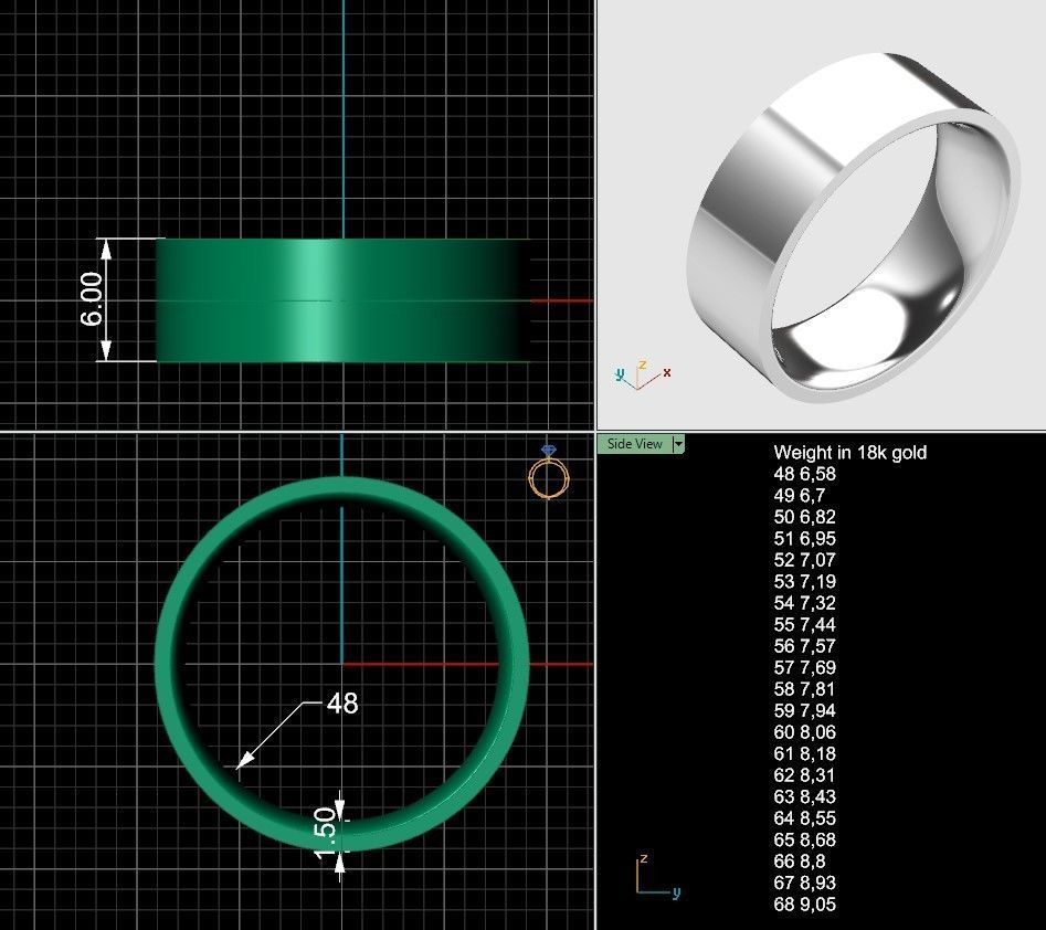 Flat ring 6mm with comfort inner many sizes 3D print model_1