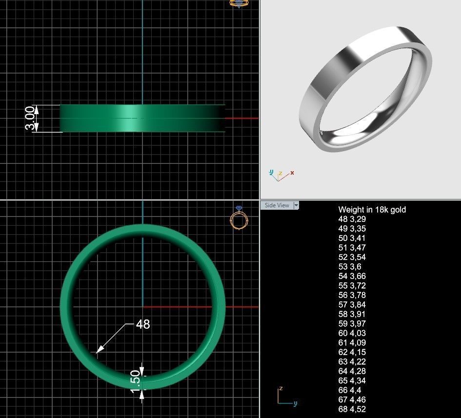 Flat ring 3mm with comfort inner many sizes 3D print model_1